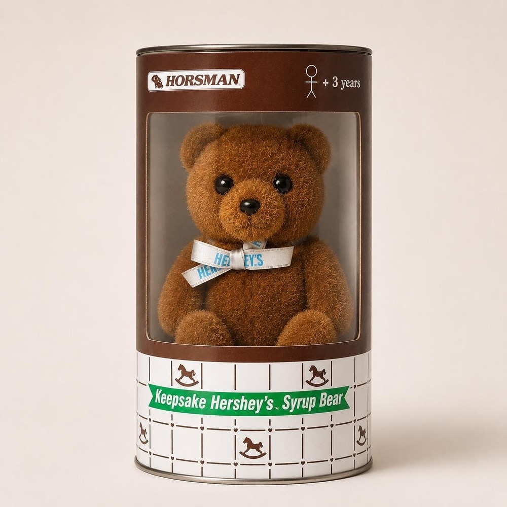 Vintage 1998 Hershey's Syrup Bear Plush Bank in Canister – Horsman Keepsake Toy